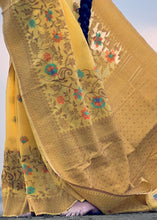 Load image into Gallery viewer, Tuscany Yellow Woven Linen Silk Saree with Floral Motif on Pallu and Border Clothsvilla