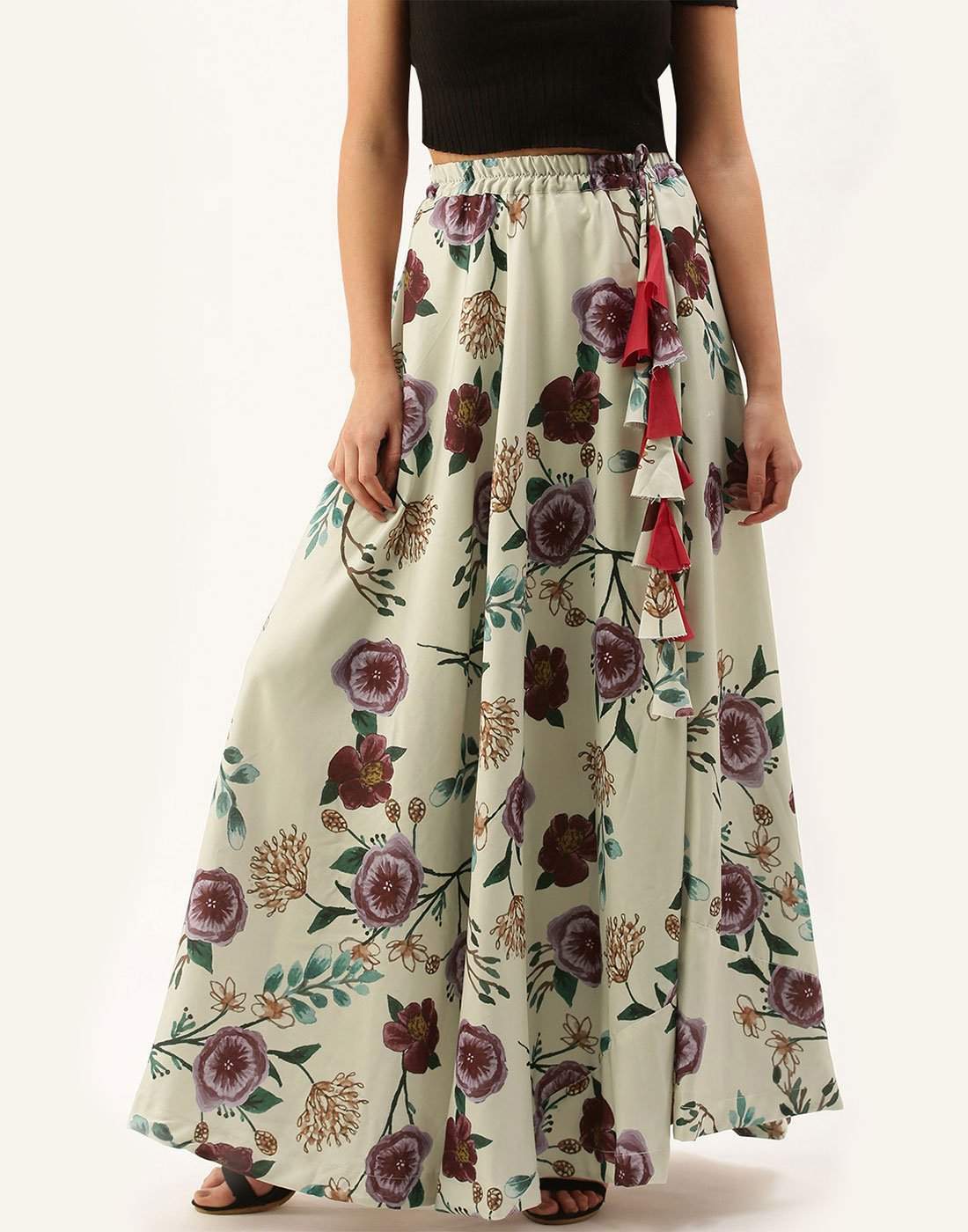 Light Green Skirt with flowers Digital Printed ClothsVilla
