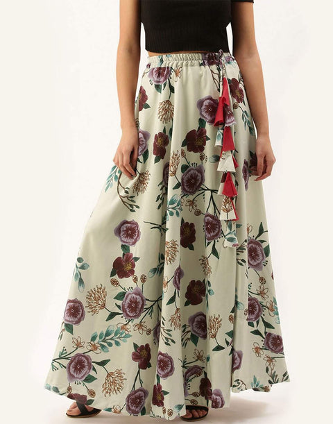 Light Green Skirt with flowers Digital Printed ClothsVilla Main image