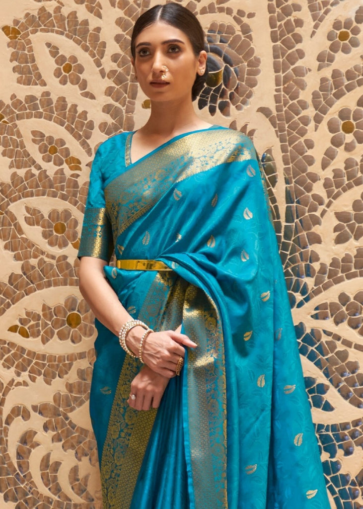 Buy LOOKOUT Woven Kanjivaram Silk Blend Blue Sarees Online @ Best