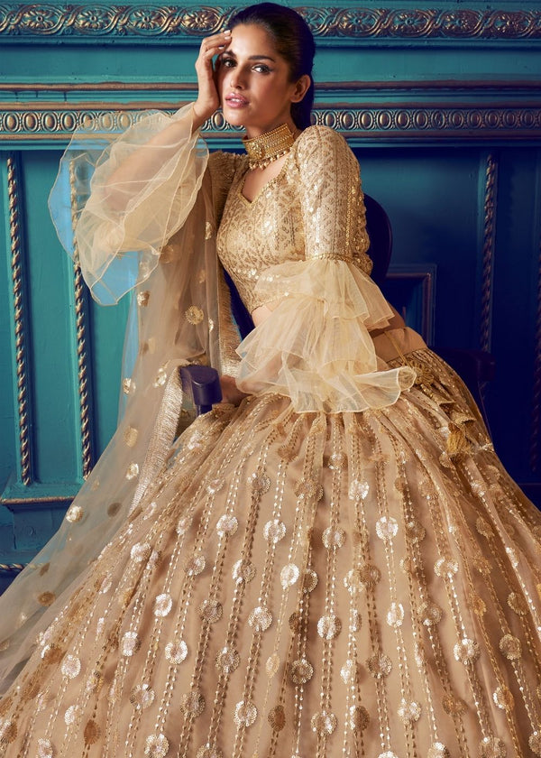 Dusky Beige Designer Soft Net Lehenga Choli with Sequin work Clothsvilla