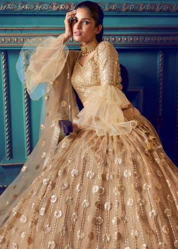 Dusky Beige Designer Soft Net Lehenga Choli with Sequin work Clothsvilla