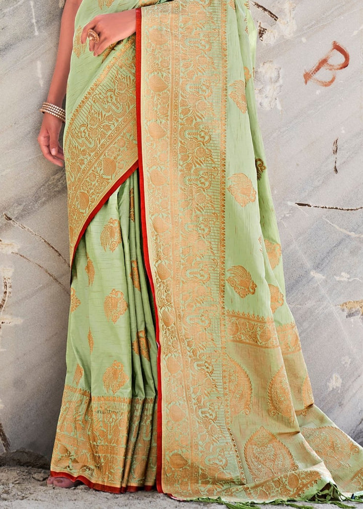 Mint Green Woven Designer Silk Saree with Butti overall Clothsvilla