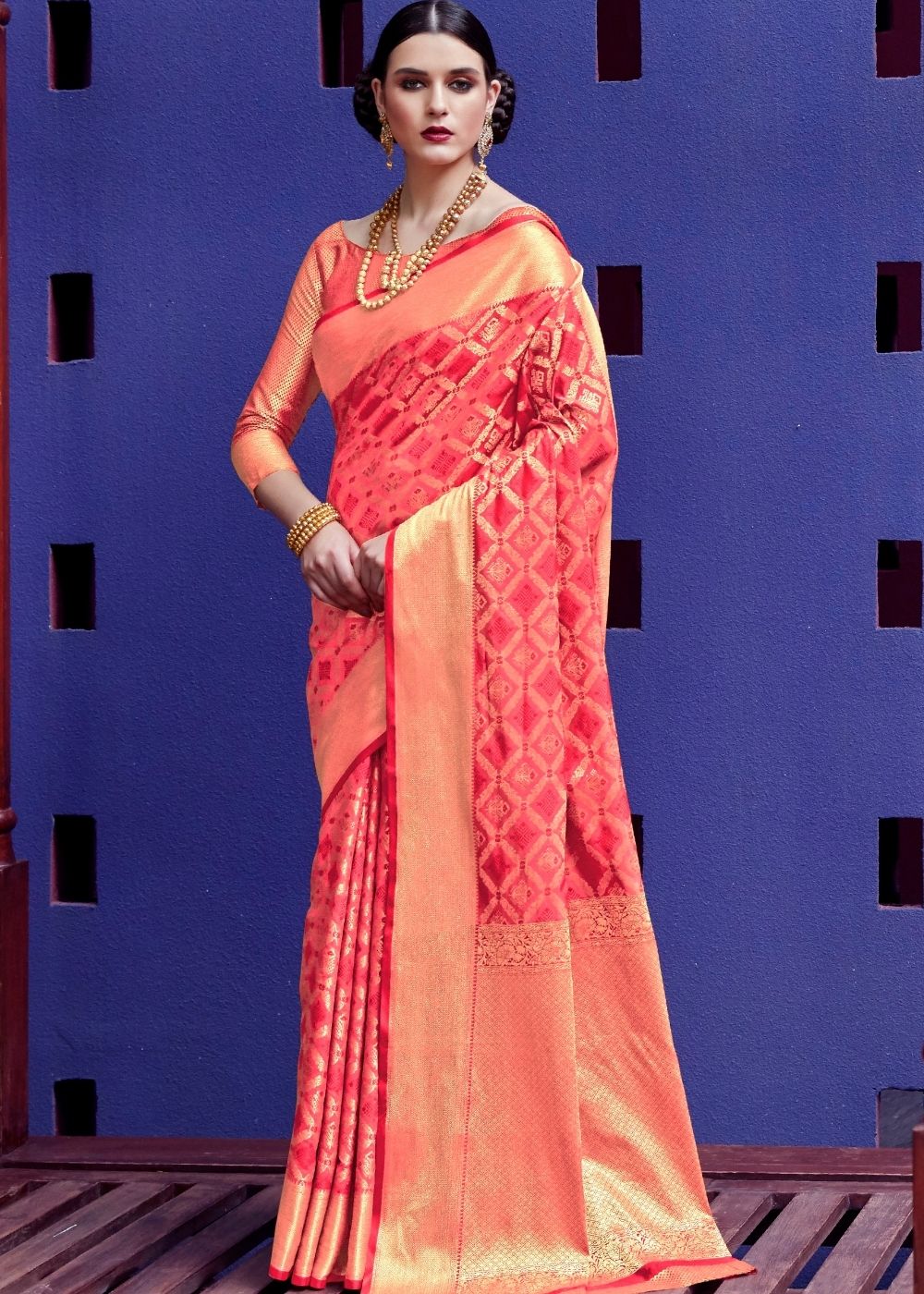 Punch Pink Woven Patola Silk Saree Clothsvilla Main image