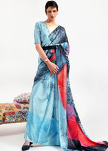 Load image into Gallery viewer, Sky Blue Digital Printed Satin Crepe Saree Clothsvilla