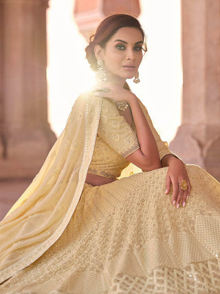 Off White Embroidered Designer Lehenga Choli Clothsvilla