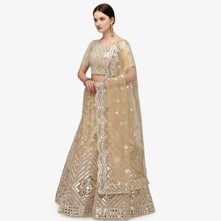 All Gold Soft Heavy Net Lehenga Choli with Foil Mirror and Resham Thread Work ClothsVilla