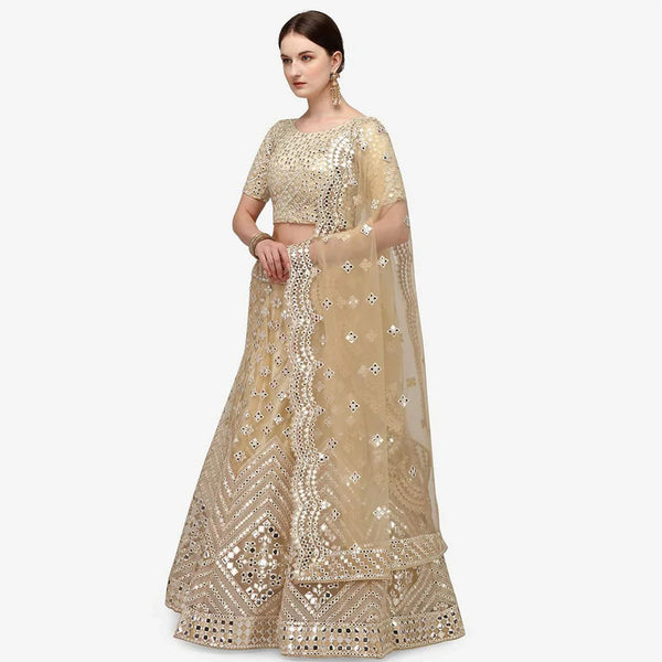 All Gold Soft Heavy Net Lehenga Choli with Foil Mirror and Resham Thread Work ClothsVilla