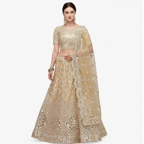 All Gold Soft Heavy Net Lehenga Choli with Foil Mirror and Resham Thread Work ClothsVilla