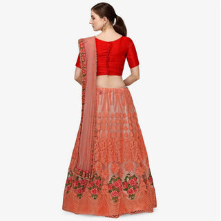 All Red Net Lehenga Choli with Embroidery Work ClothsVilla