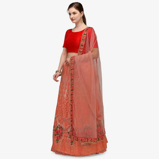 All Red Net Lehenga Choli with Embroidery Work ClothsVilla