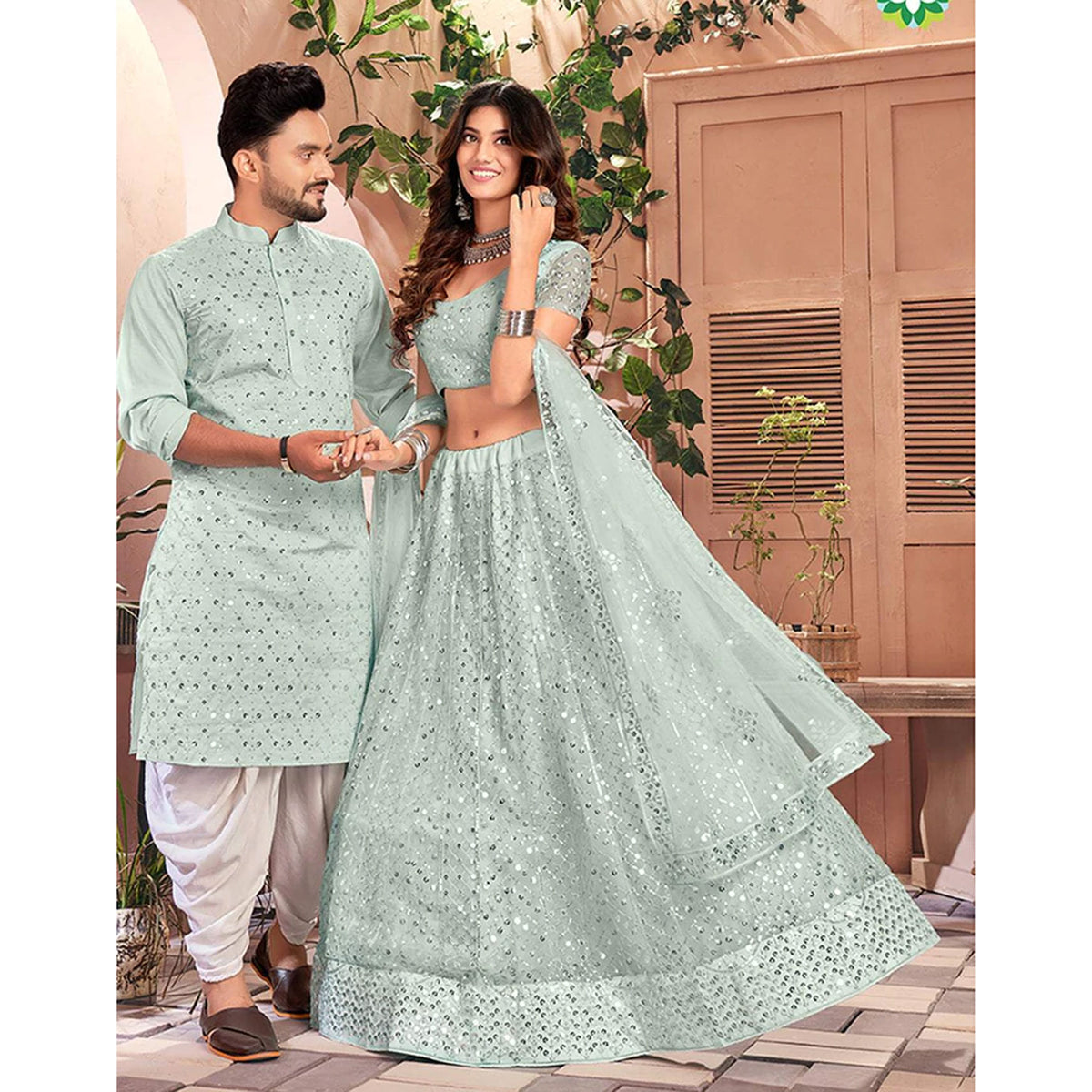 Soft Net Couple Set with Heavy work and soft net Dupatta ClothsVilla Main image