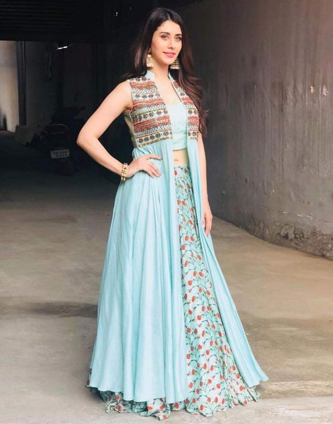 Lehenga Choli in Sky Blue Color with Digital Print ClothsVilla