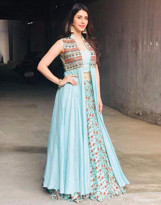 Lehenga Choli in Sky Blue Color with Digital Print ClothsVilla