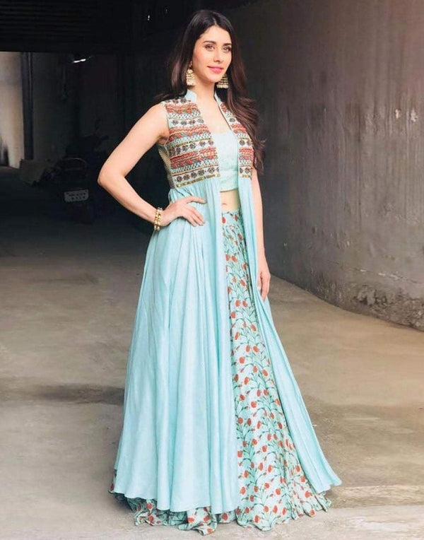 Lehenga Choli in Sky Blue Color with Digital Print ClothsVilla