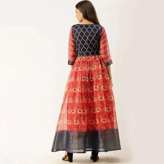 Blue and Red Combination Cotton Gown ClothsVilla