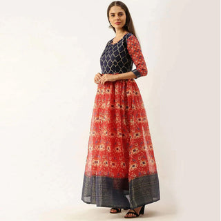 Blue and Red Combination Cotton Gown ClothsVilla