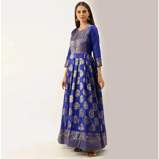 Blue Color Box Cut Soft Silk Gown ClothsVilla