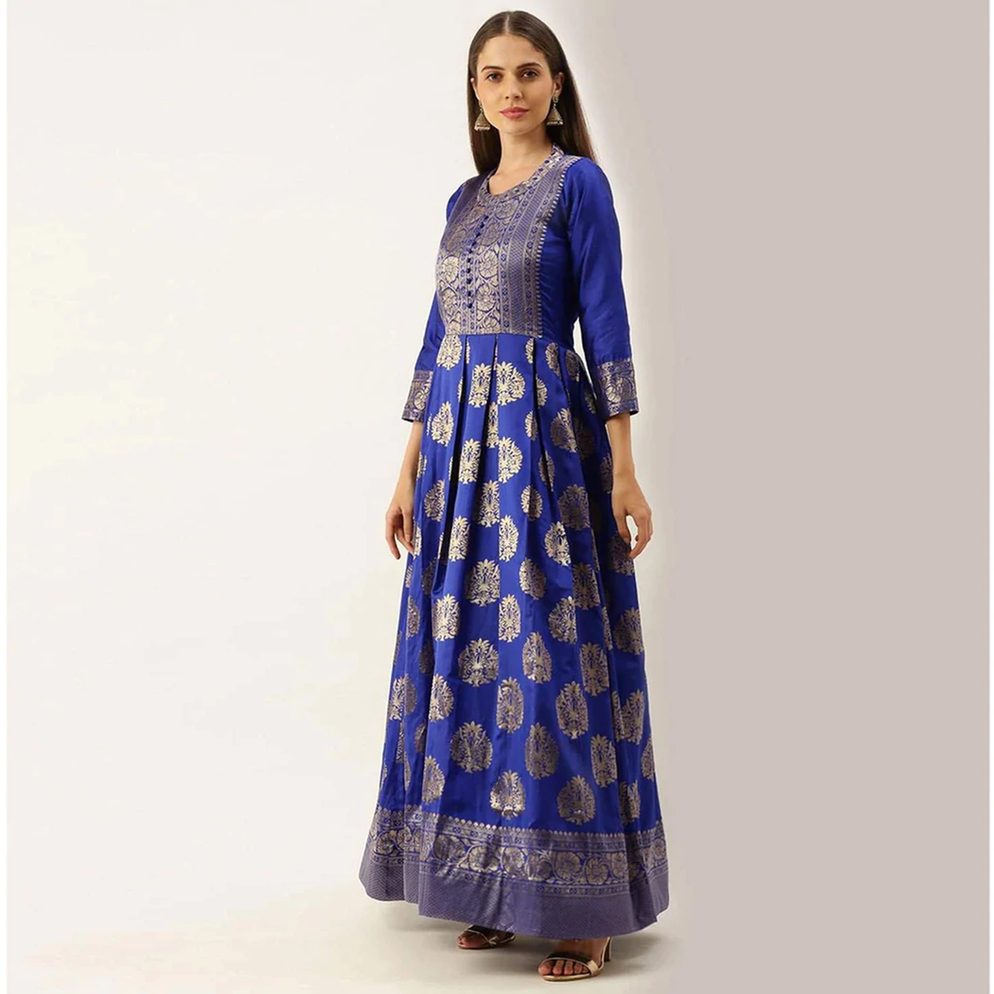 Blue Color Box Cut Soft Silk Gown ClothsVilla