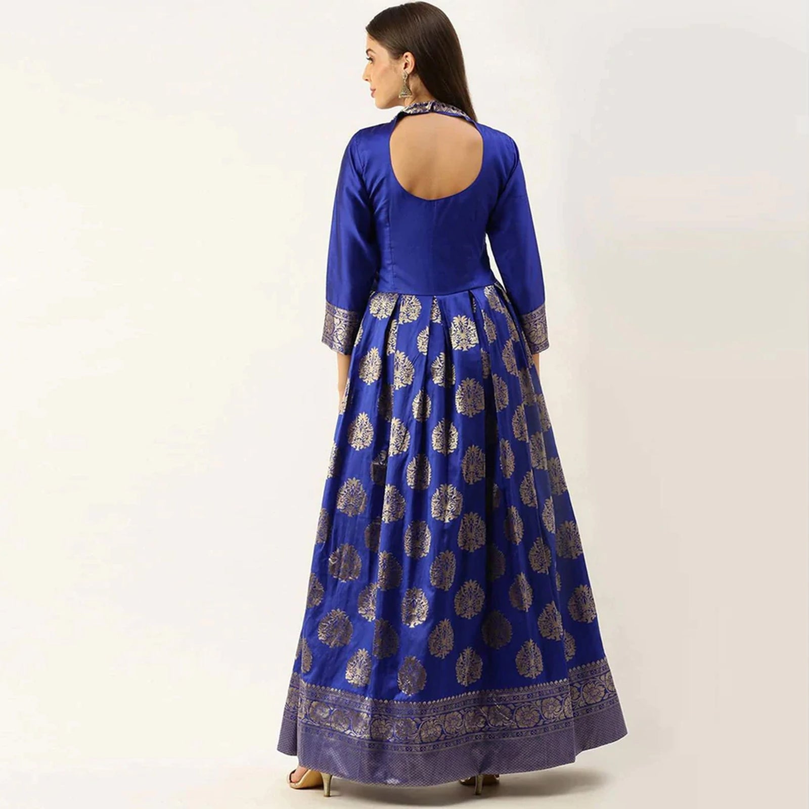 Blue Color Box Cut Soft Silk Gown ClothsVilla