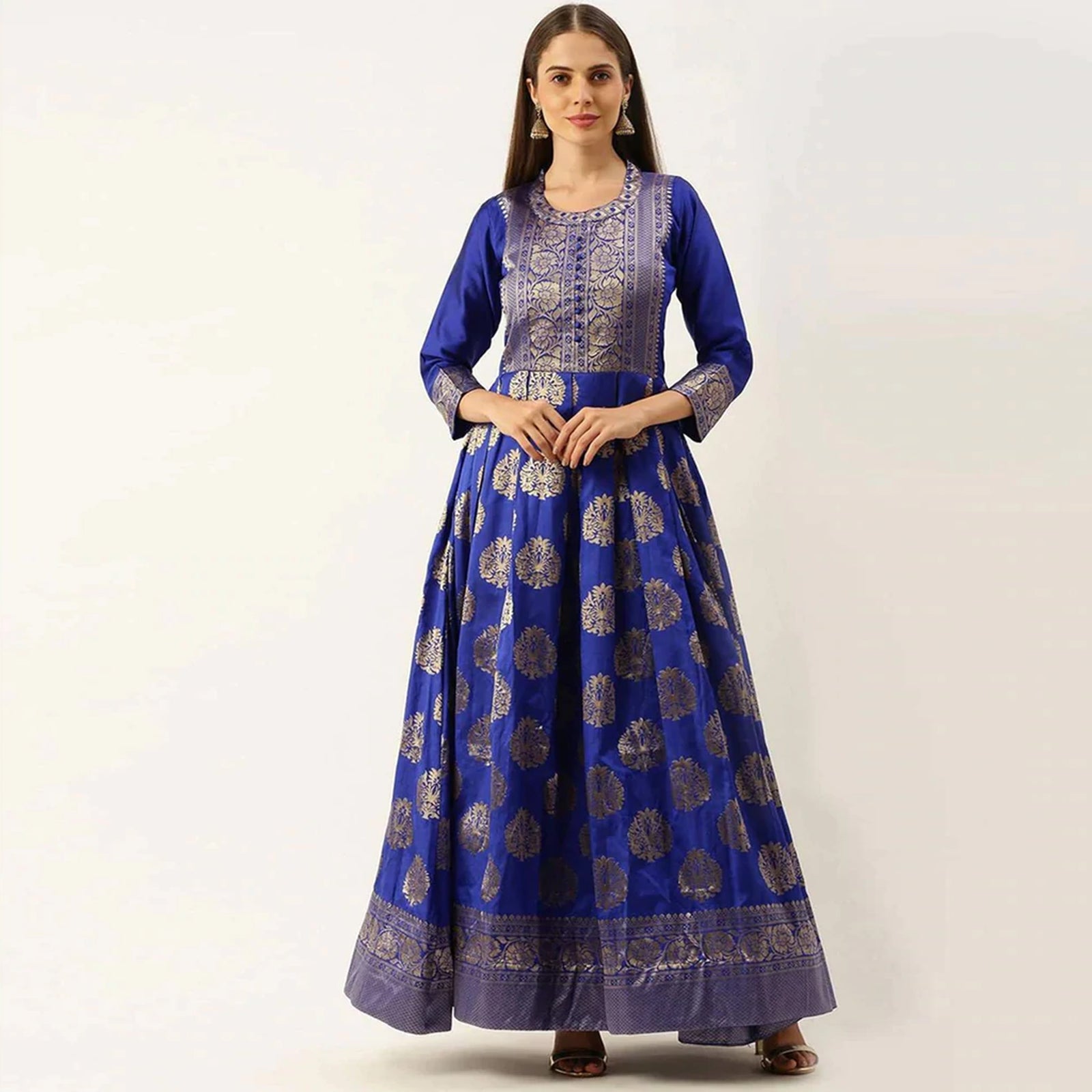 Blue Color Box Cut Soft Silk Gown ClothsVilla