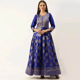 Blue Color Box Cut Soft Silk Gown ClothsVilla