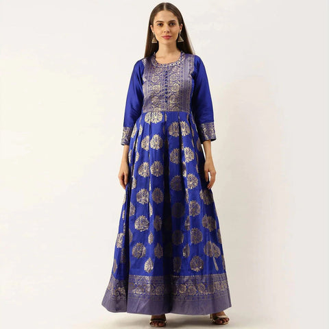 Blue Color Box Cut Soft Silk Gown ClothsVilla Main image