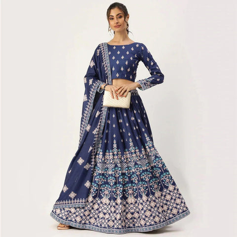 Blue Colored Vaishali Silk Lehenga with Maslin Silk Dupatta ClothsVilla Main image