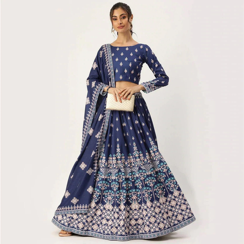 Blue Colored Vaishali Silk Lehenga with Maslin Silk Dupatta ClothsVilla