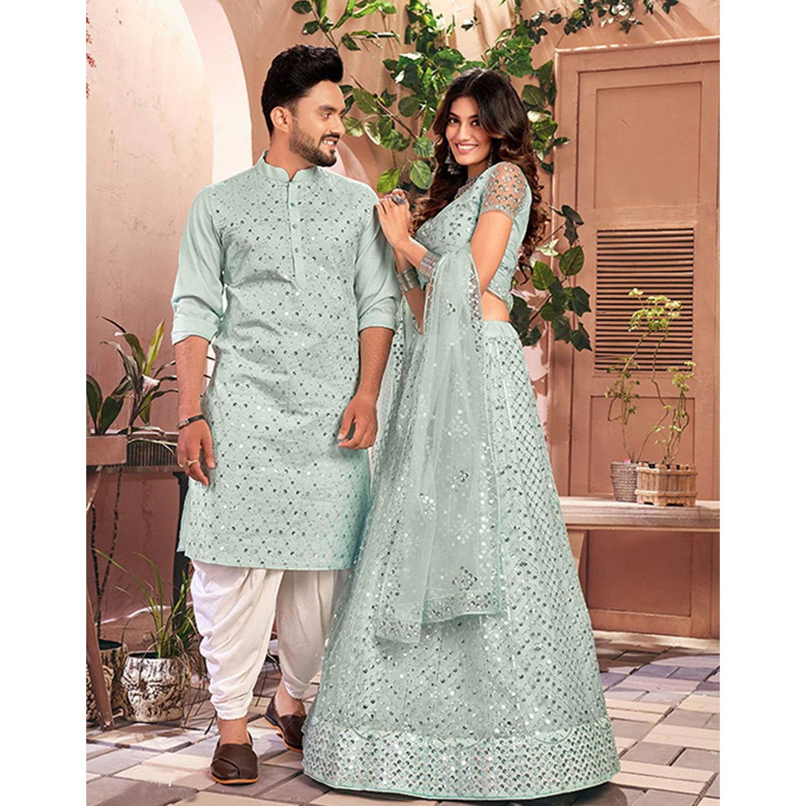 Soft Net Couple Set with Heavy work and soft net Dupatta ClothsVilla