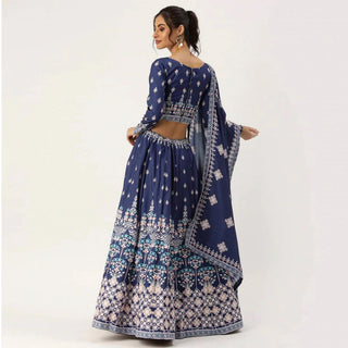 Blue Colored Vaishali Silk Lehenga with Maslin Silk Dupatta ClothsVilla