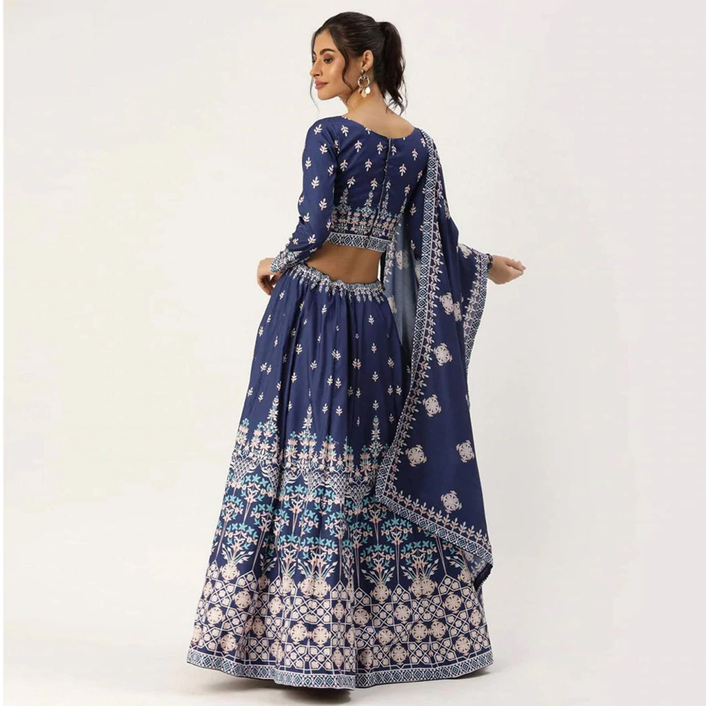 Blue Colored Vaishali Silk Lehenga with Maslin Silk Dupatta ClothsVilla