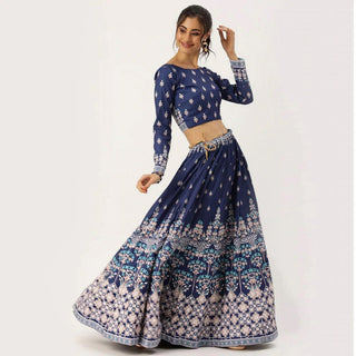 Blue Colored Vaishali Silk Lehenga with Maslin Silk Dupatta ClothsVilla