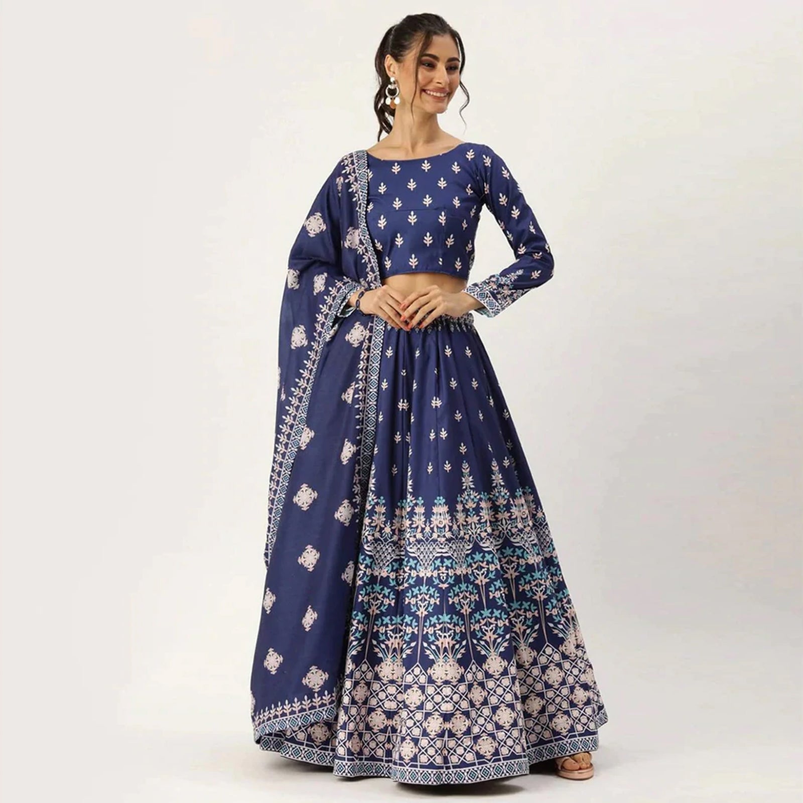 Blue Colored Vaishali Silk Lehenga with Maslin Silk Dupatta ClothsVilla