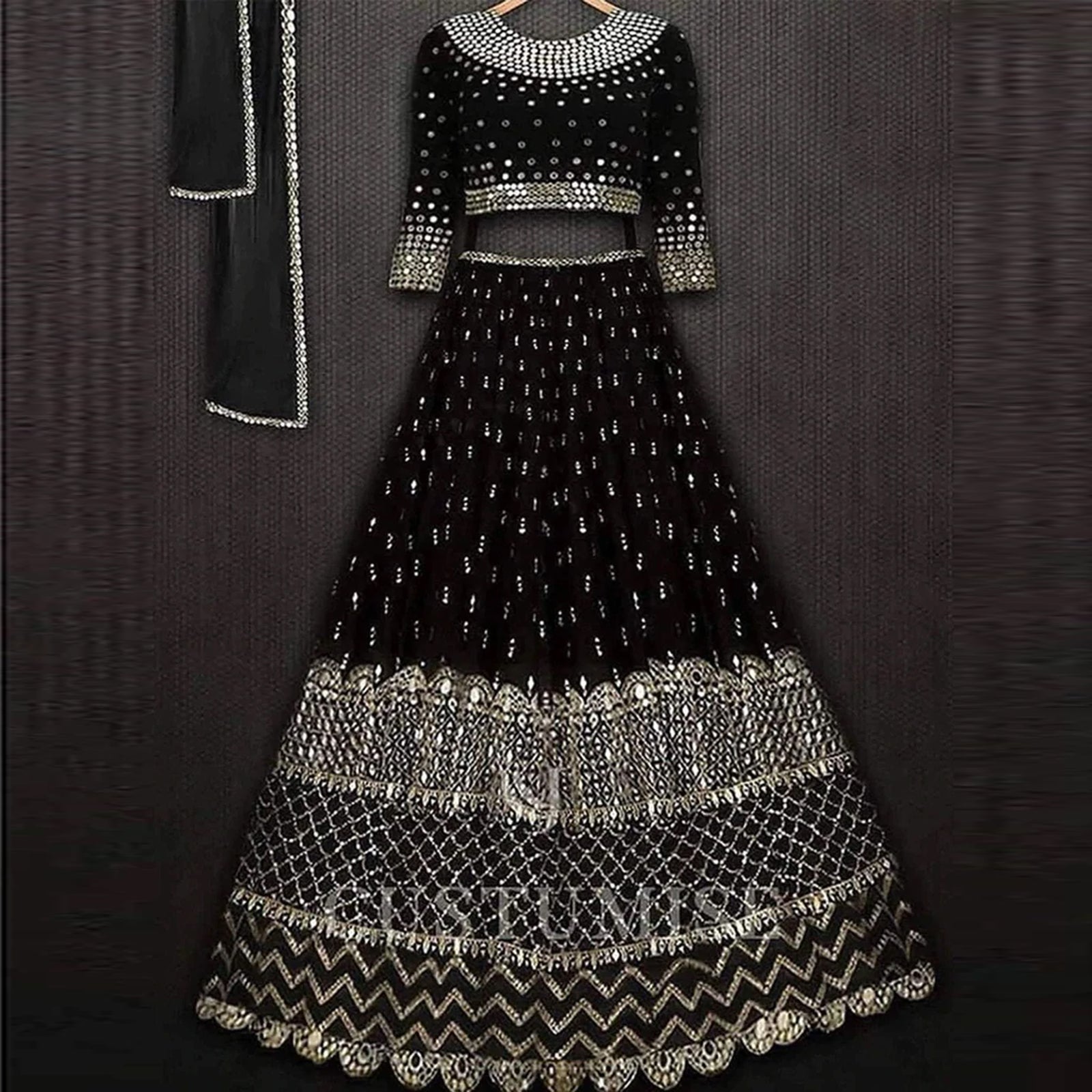Black Lehenga Choli with Heavy Resham and Sequence Embroidery Work ClothsVilla