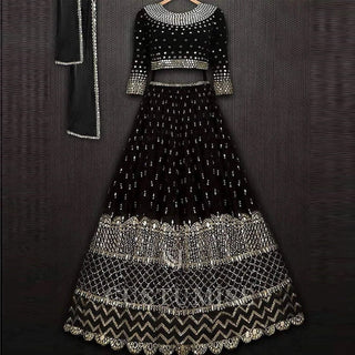 Black Lehenga Choli with Heavy Resham and Sequence Embroidery Work ClothsVilla