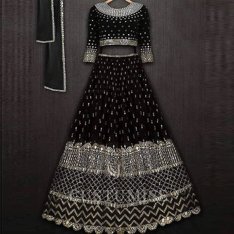 Black Lehenga Choli with Heavy Resham and Sequence Embroidery Work ClothsVilla Main image