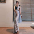Load image into Gallery viewer, Grey colored Readymade Satin Saree with Patch and Designer Belt ClothsVilla