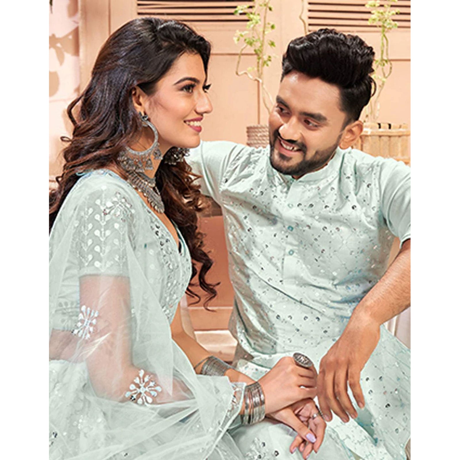 Soft Net Couple Set with Heavy work and soft net Dupatta ClothsVilla