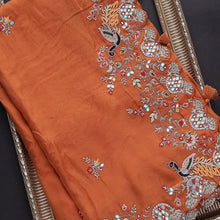 Load image into Gallery viewer, Beautiful Organza Orange Saree with Embroidery work and Contrast matching Mehendi Blouse ClothsVilla