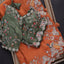 Beautiful Organza Orange Saree with Embroidery work and Contrast matching Mehendi Blouse ClothsVilla