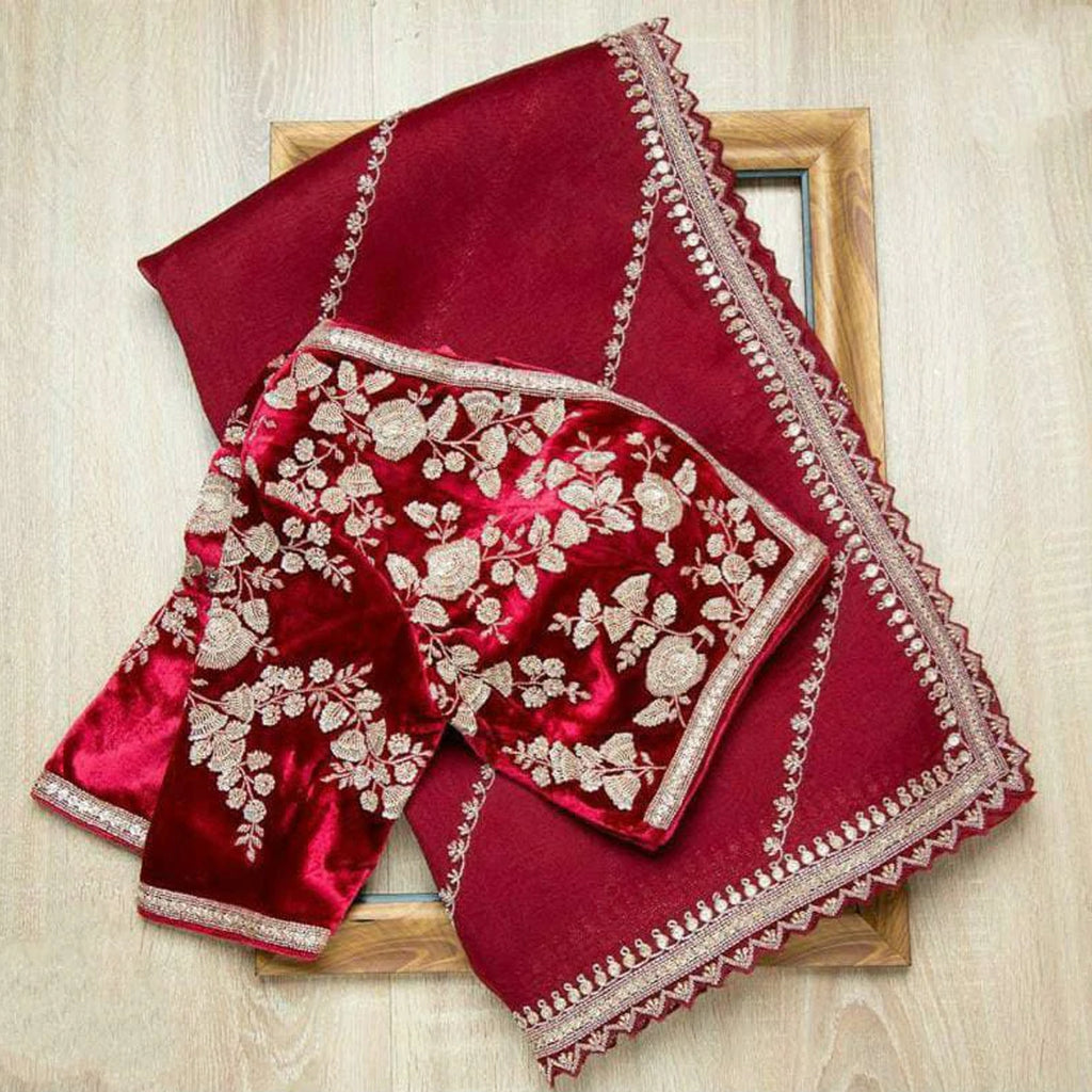 Beautifully Designed Red Organza Saree with Heavy Dori and Sequins Work ClothsVilla
