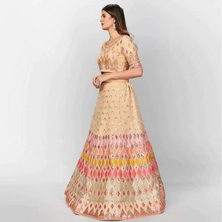 Beige Thread and Foil Mirror Cutwork Lehenga choli ClothsVilla