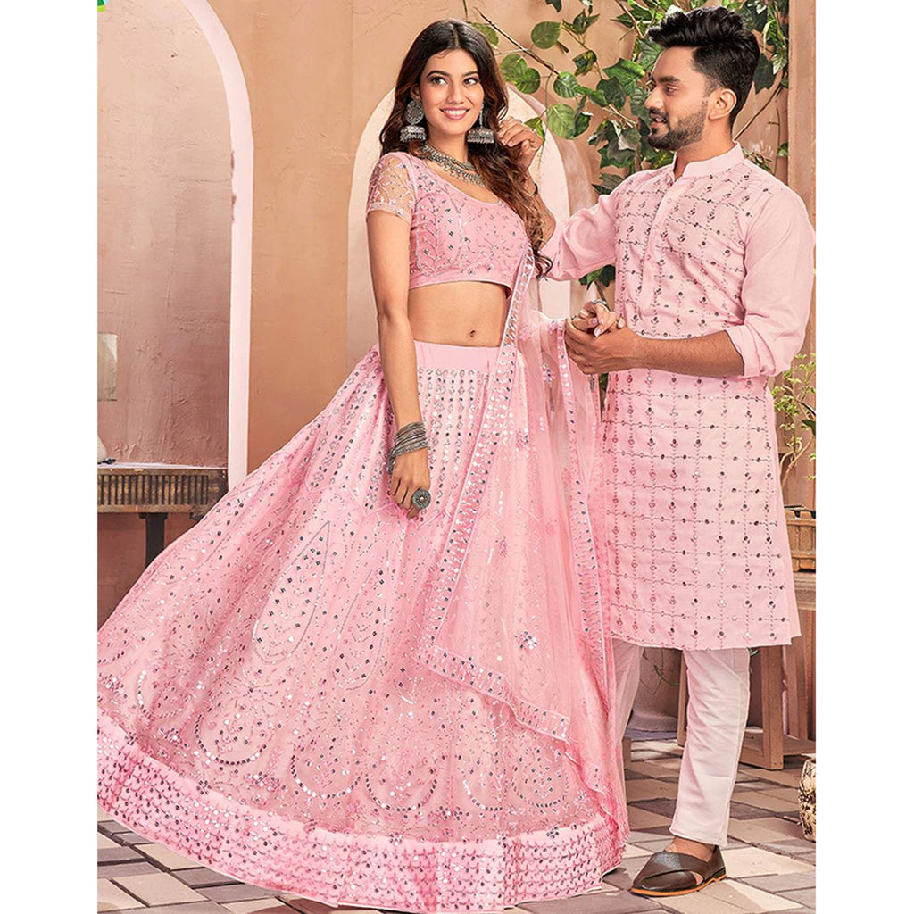 Soft Net Couple Set with Heavy work and soft net Dupatta ClothsVilla