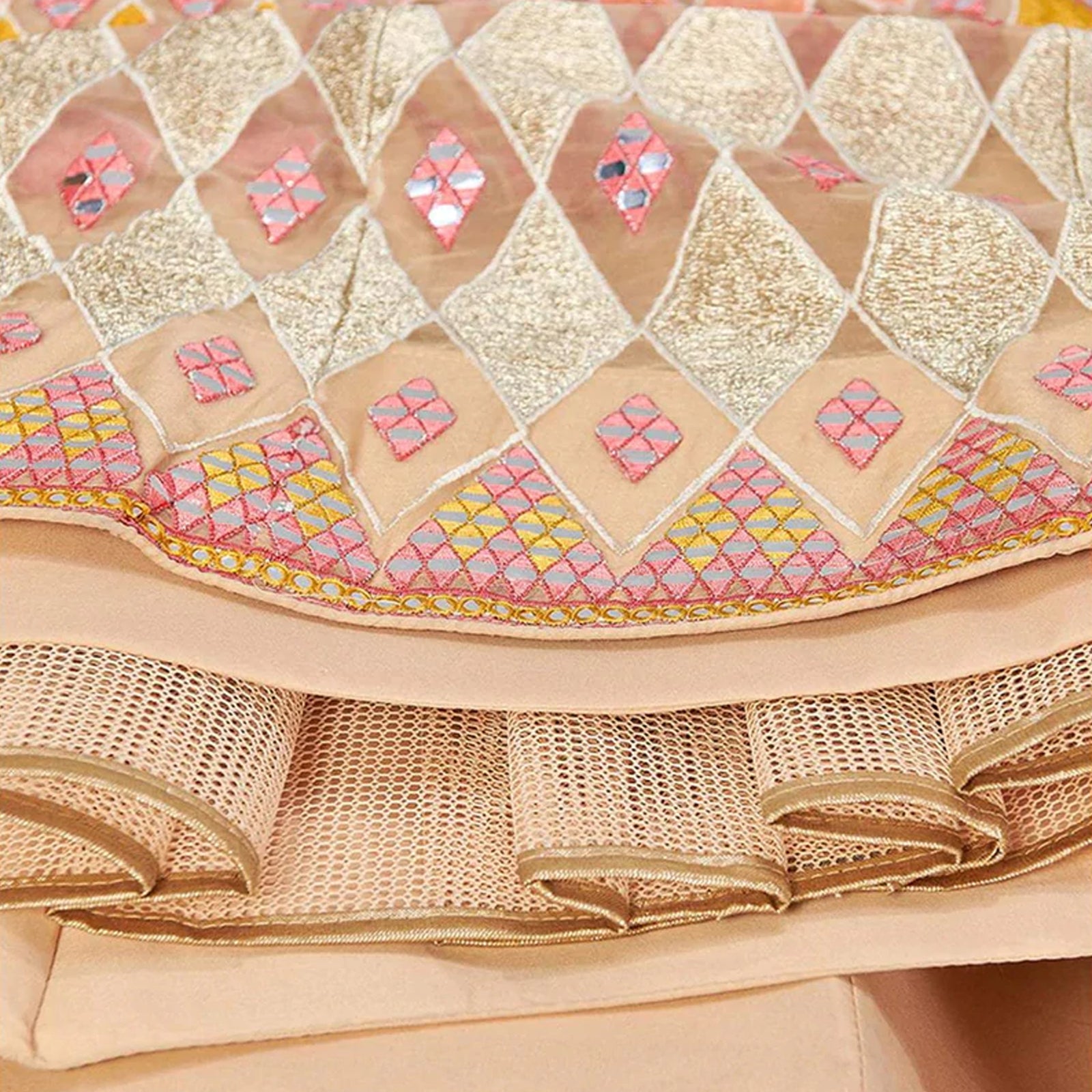 Beige Thread and Foil Mirror Cutwork Lehenga choli ClothsVilla
