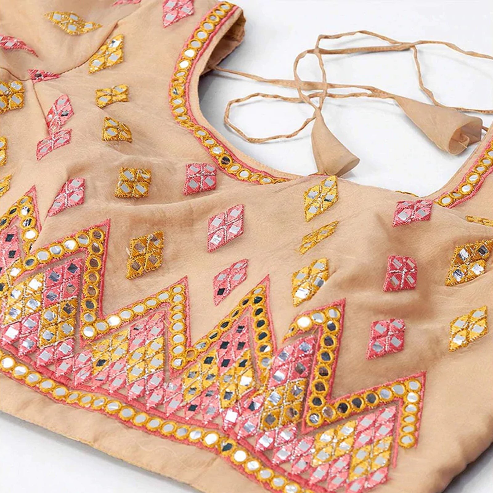 Beige Thread and Foil Mirror Cutwork Lehenga choli ClothsVilla