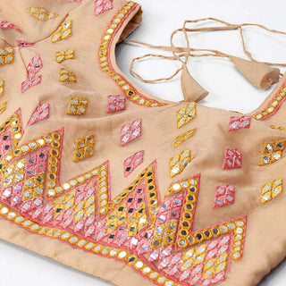 Beige Thread and Foil Mirror Cutwork Lehenga choli ClothsVilla
