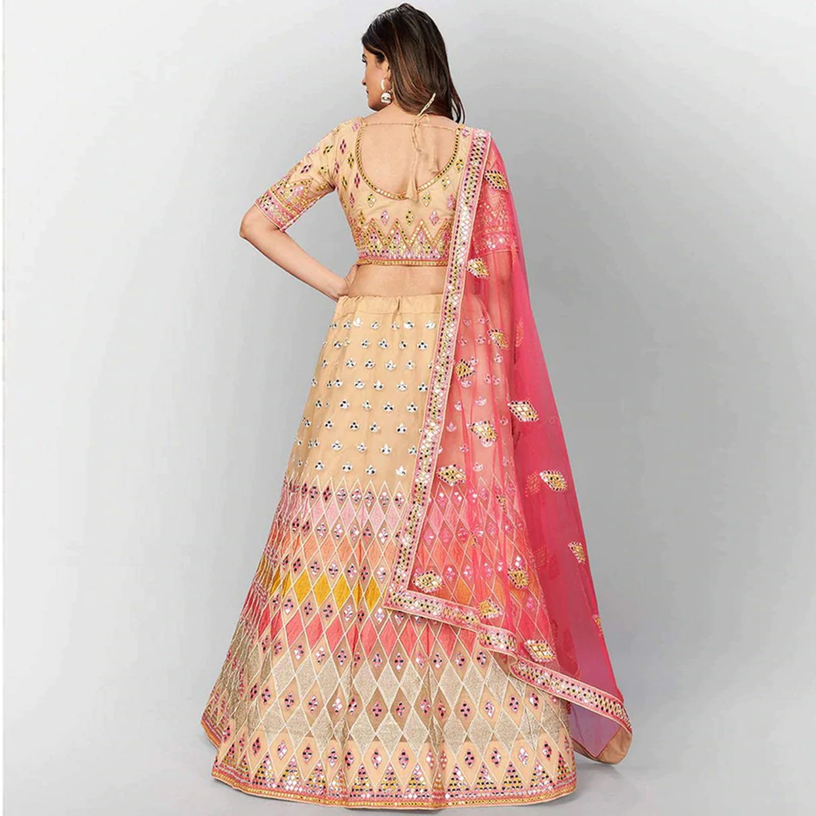 Beige Thread and Foil Mirror Cutwork Lehenga choli ClothsVilla
