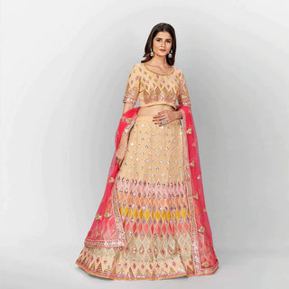 Beige Thread and Foil Mirror Cutwork Lehenga choli ClothsVilla