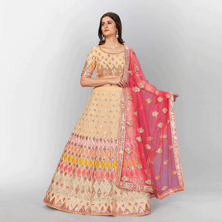 Beige Thread and Foil Mirror Cutwork Lehenga choli ClothsVilla